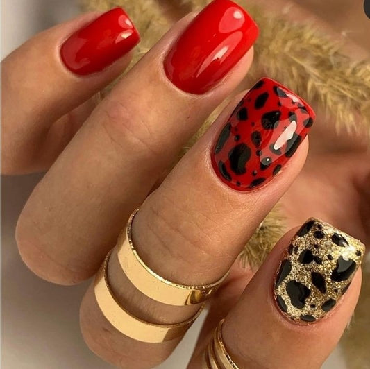 Glossy Red Animal Print Press on Fake Nails // tns447