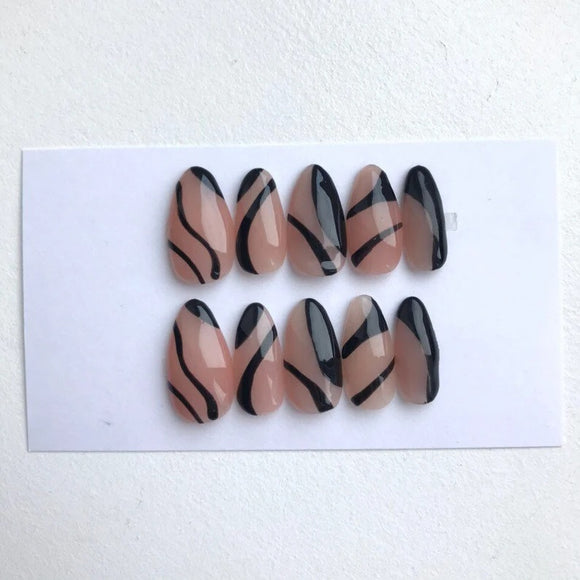 Glossy Brown Swirls Press on Fake Nails // tns250