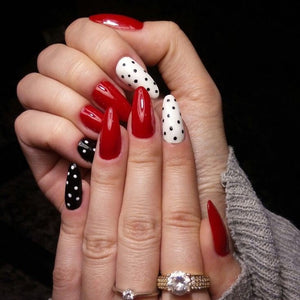 Glossy Red Dots Press on Nails Set // tns103