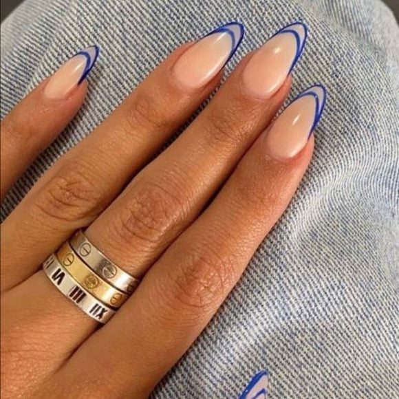 Glossy Blue French Press on Nails // tns107
