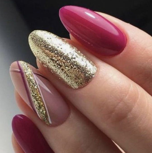 Glossy Pink Geometric Press on Fake Nails // tns110