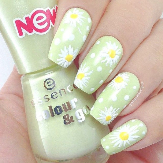 Glossy Light Green Floral Press on Fake Nails // tns117