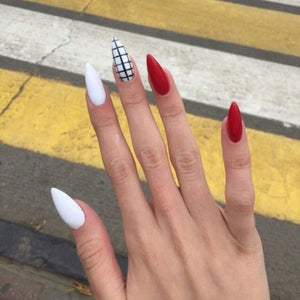 Matte Red White Checks Press on Fake Nails // tns126