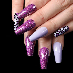 Glossy Purple Glitter Animal Print Press on Fake Nails // tns129