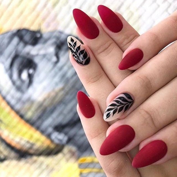 Matte Red Floral Press on Fake Nails // tns142