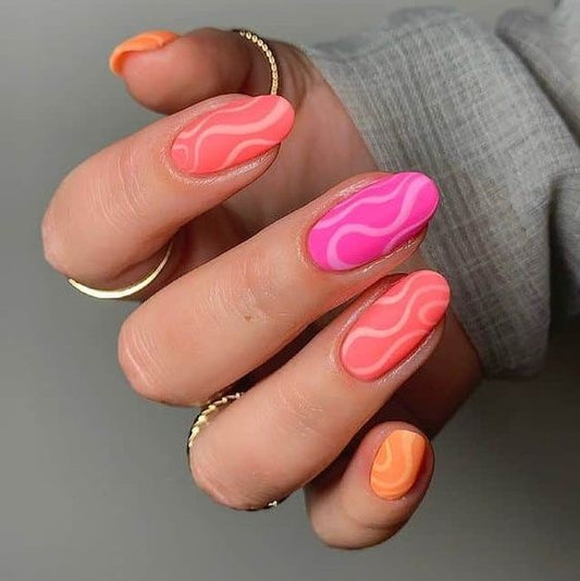 Matte Colorful Swirls Press on Fake Nails // tns150