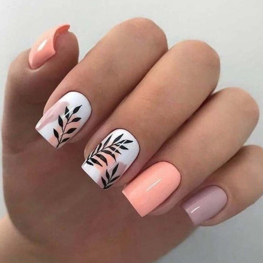 Glossy Peach Floral Press on Fake Nails // tns158